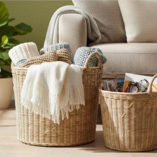Woven basket set in a living room